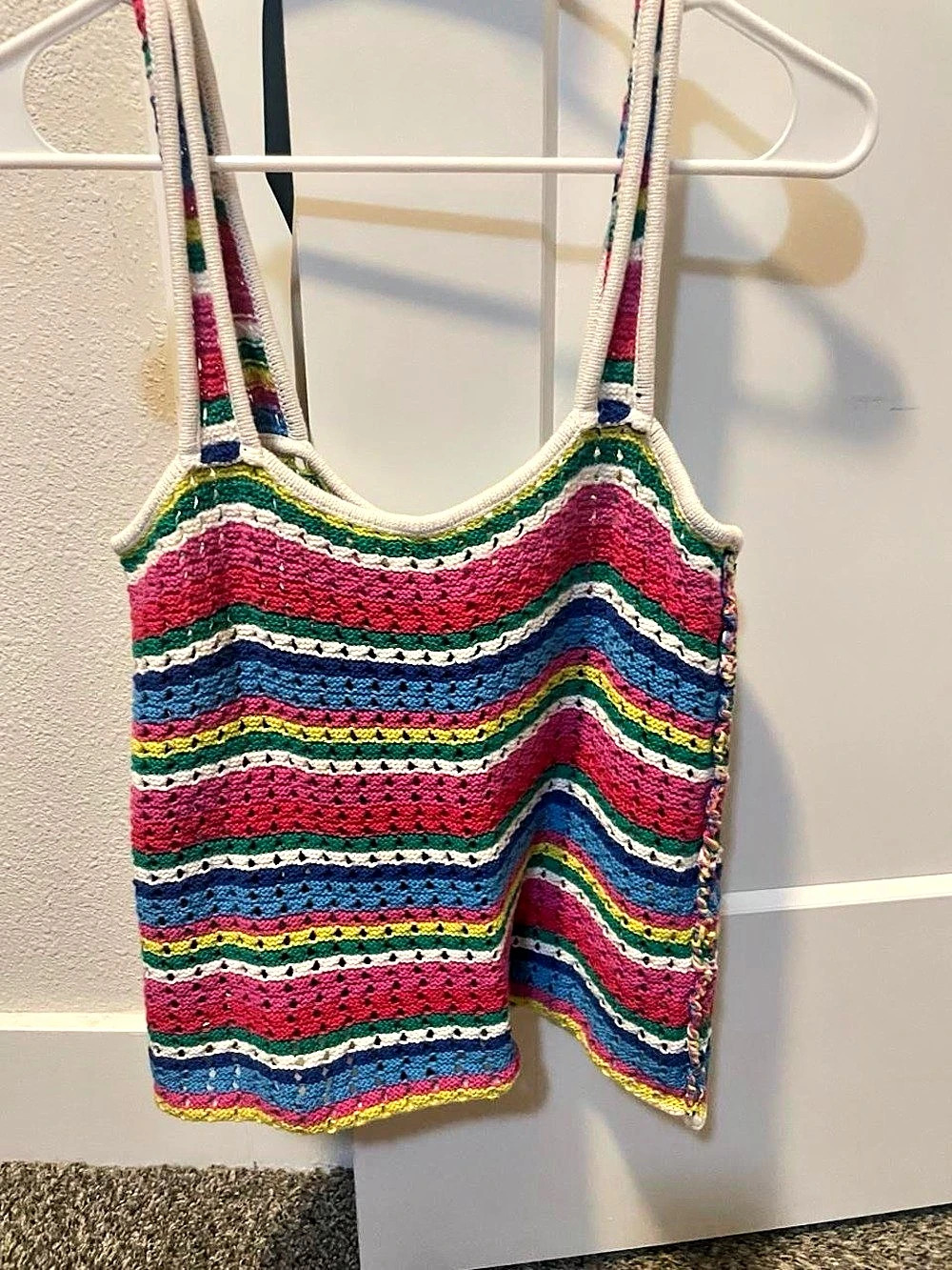Gap Multicolor Crochet Stripe Tank Top Pink & Blue Medium